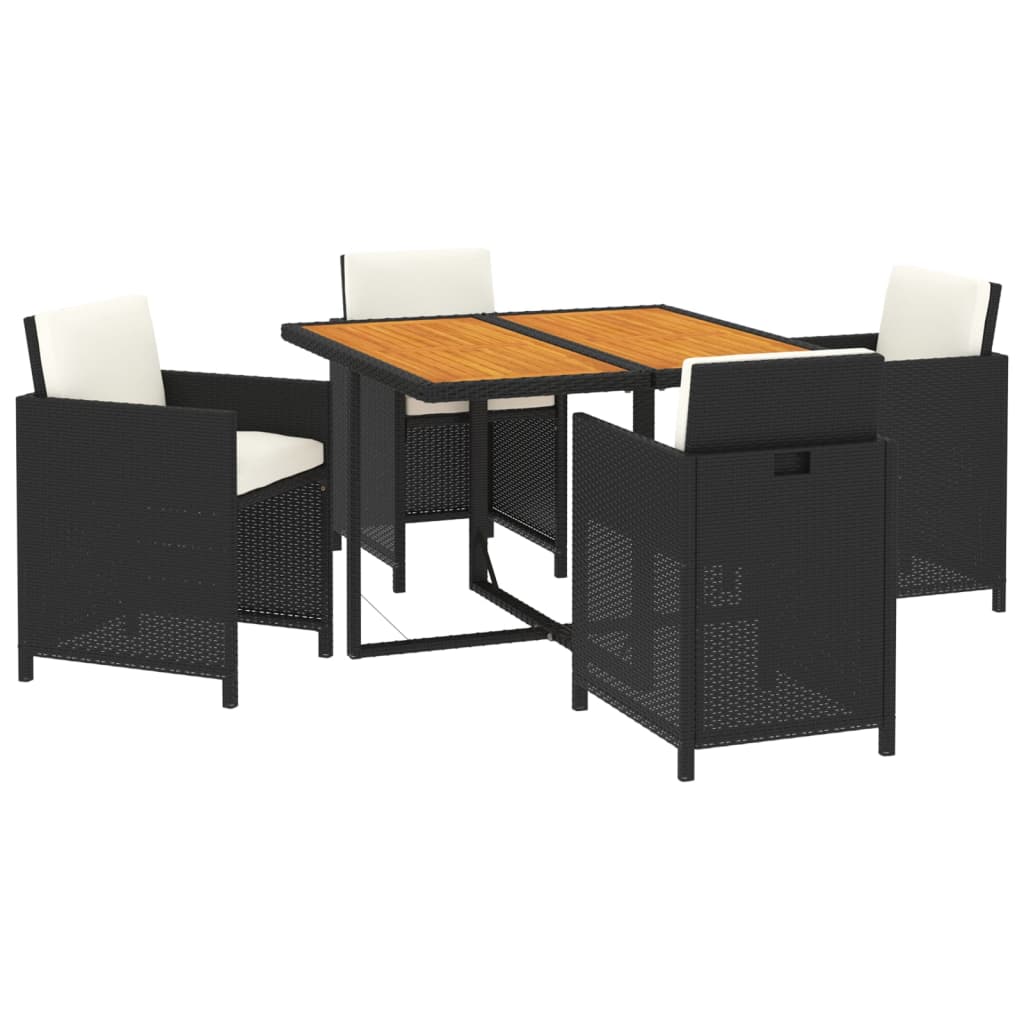 5 Pcs conjunto de jantar p/ jardim c/ almofadões vime PE preto