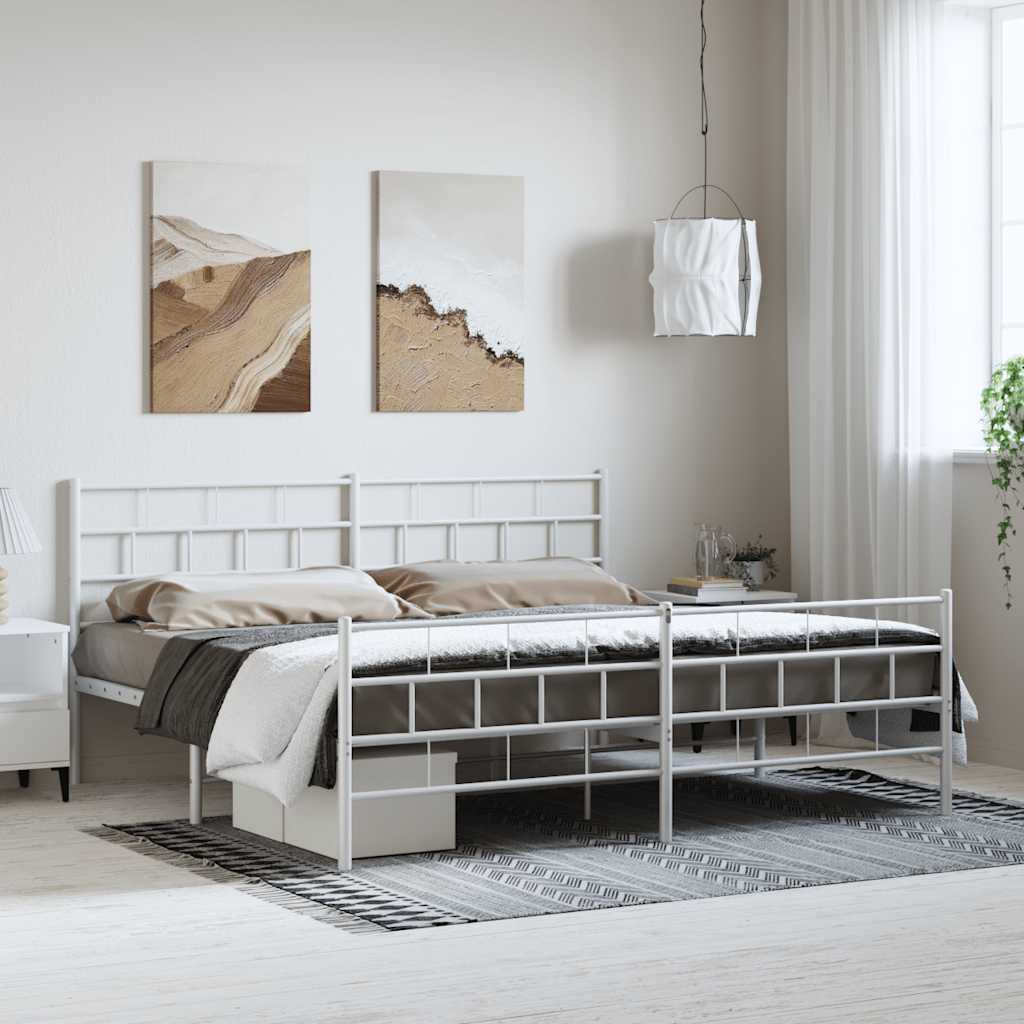 Estrutura de cama com cabeceira e pés 183x213 cm metal branco