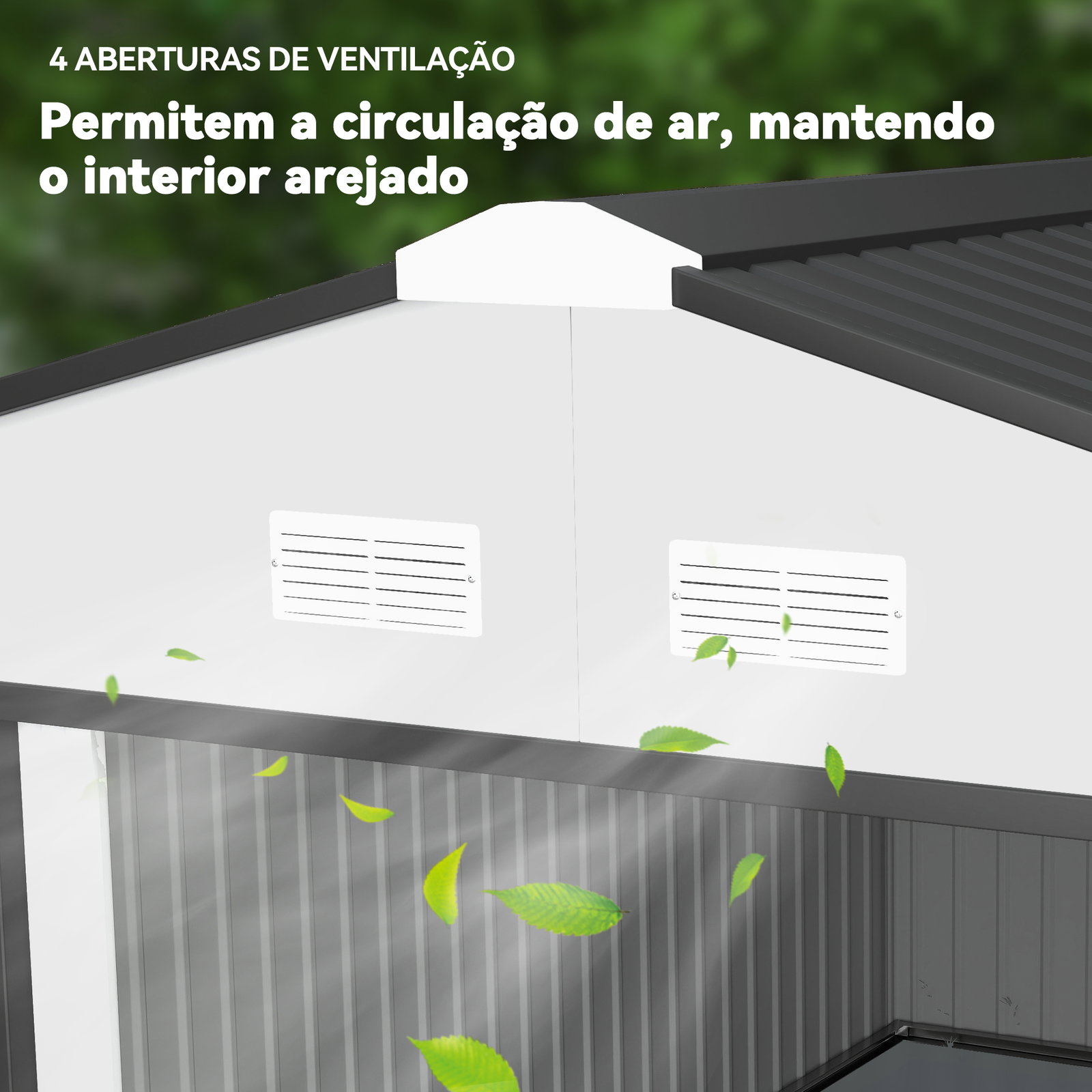 Abrigo de jardim exterior para armazenamento de ferramentas com 4 janelas 12,4 m² 340x386x200 cm branco e cinza escuro