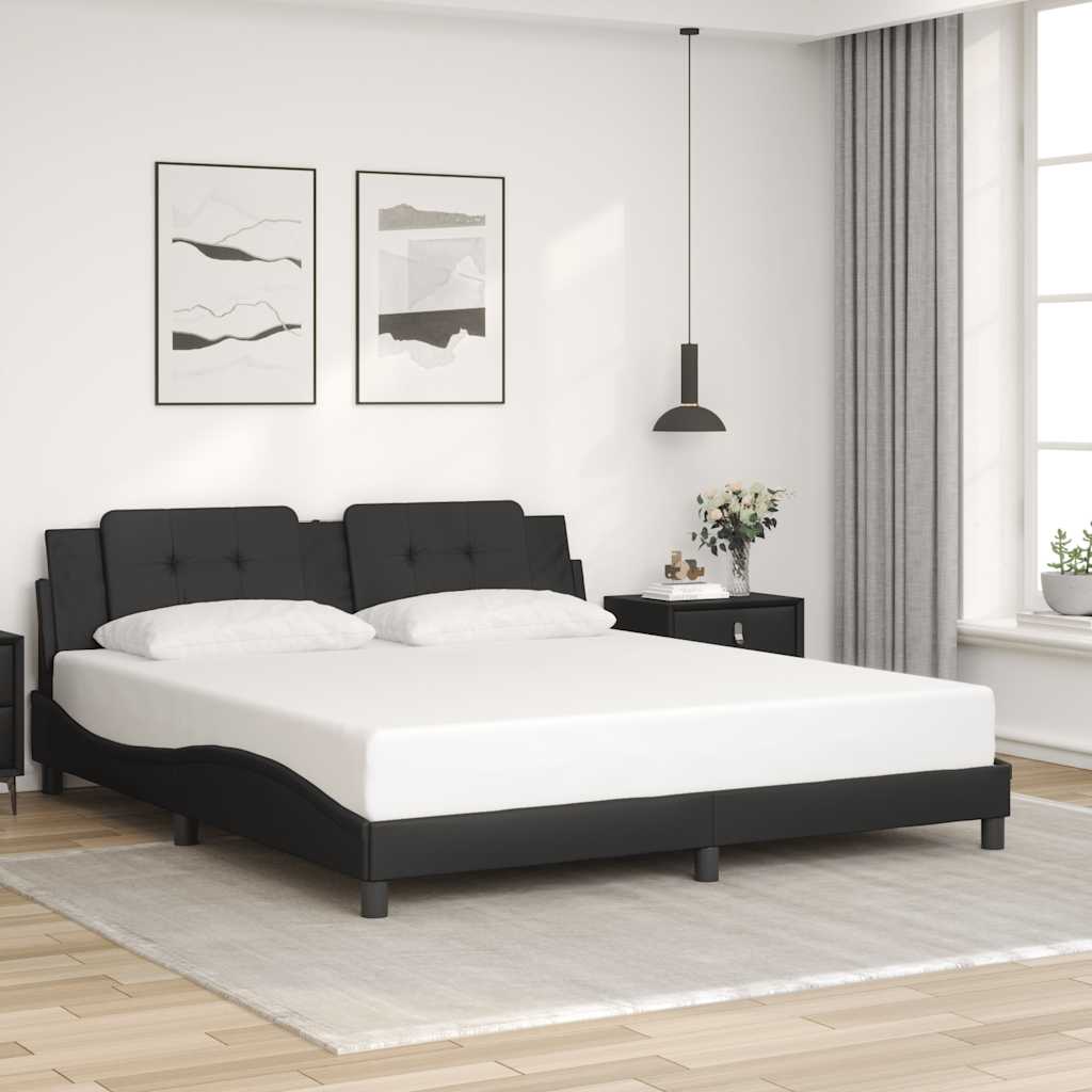Estrutura de cama sem colchão zadar 180x200cm couro artificial preto