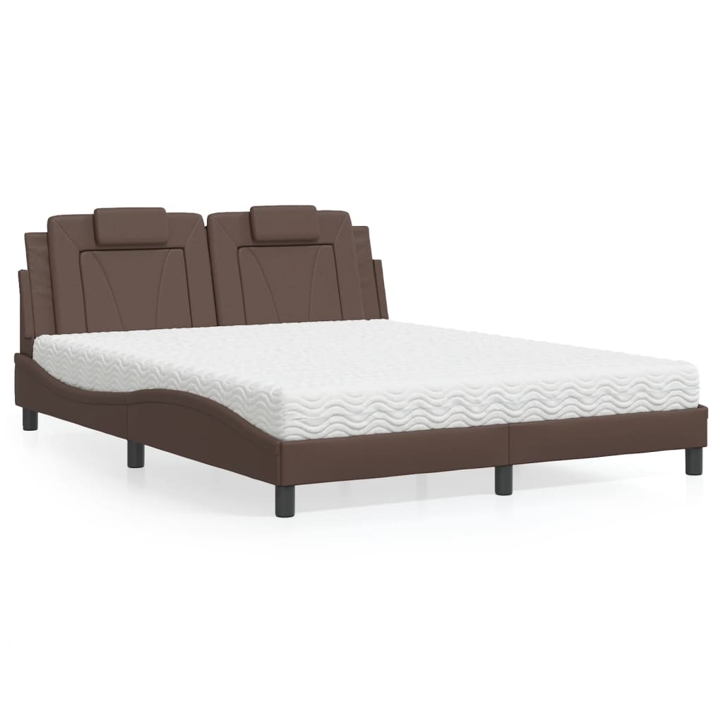 Cama viana com colchão 160x200 cm couro artificial castanho