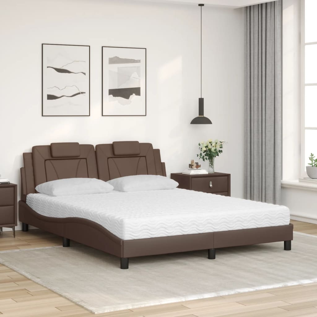 Cama viana com colchão 160x200 cm couro artificial castanho