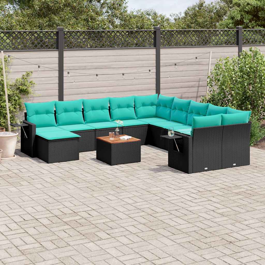 Conjunto de sofá de jardim com 12 peças e almofadas em rattan sintético preto