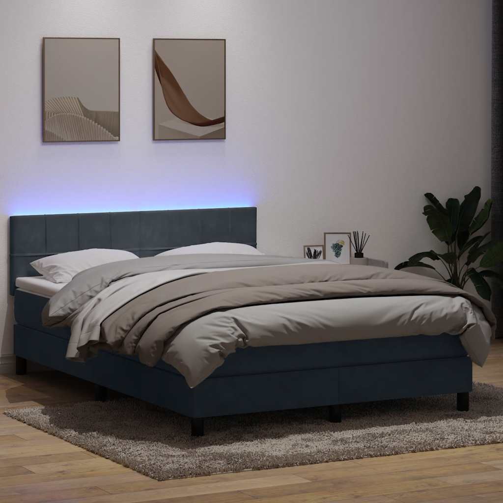Cama box spring c/ colchão e LED 160x210 cm veludo cinzento-escuro
