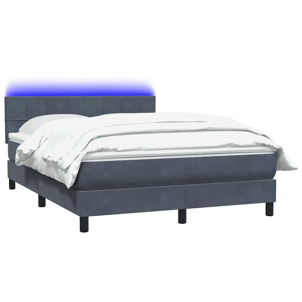 Cama box spring c/ colchão e LED 160x210 cm veludo cinzento-escuro