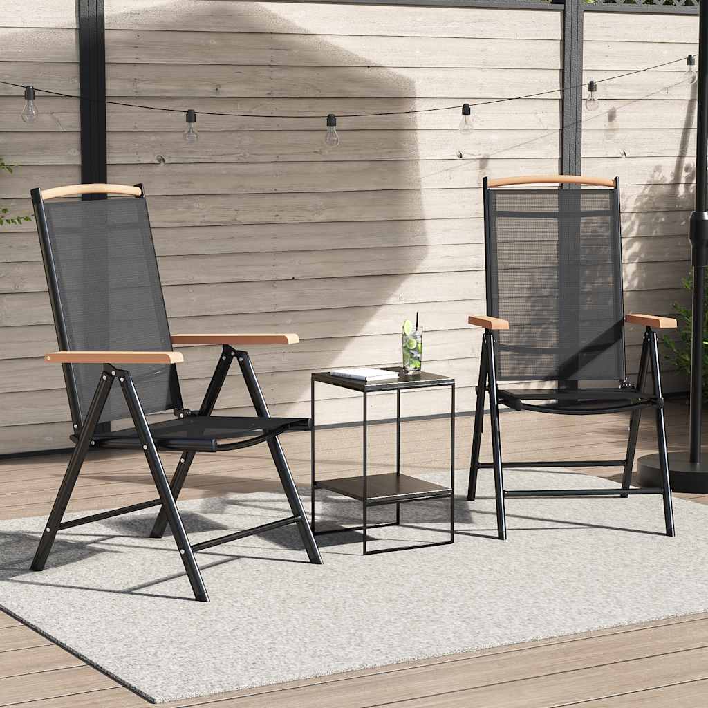 Cadeiras de jardim dobráveis 2 pcs alumínio e textilene preto