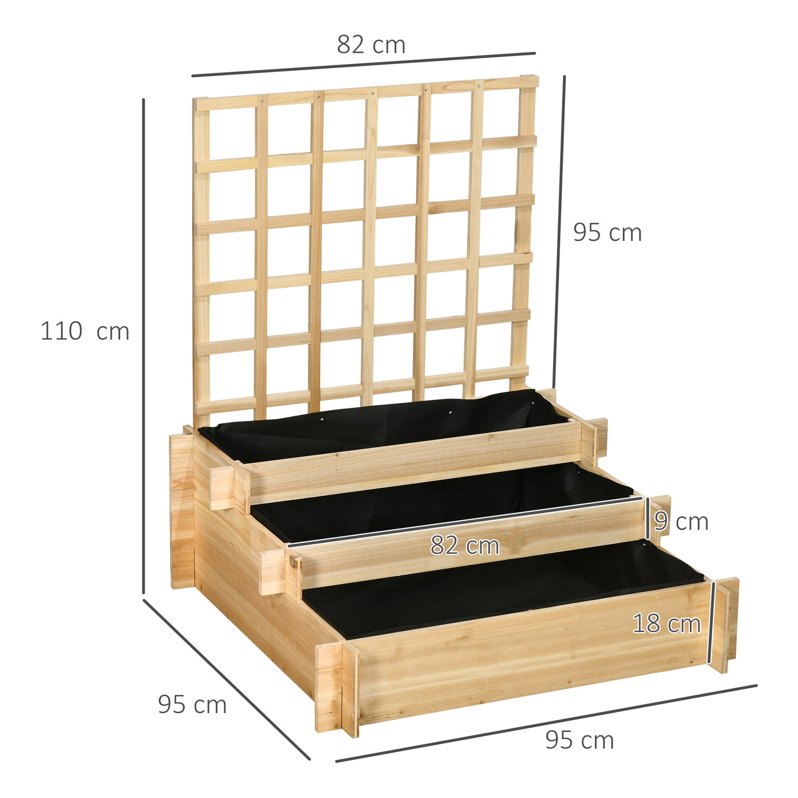 Floreira de 3 níveis com treliça hortal vertical com tecido não tecido para cultivos de verduras flores 95x95x110 cm madeira