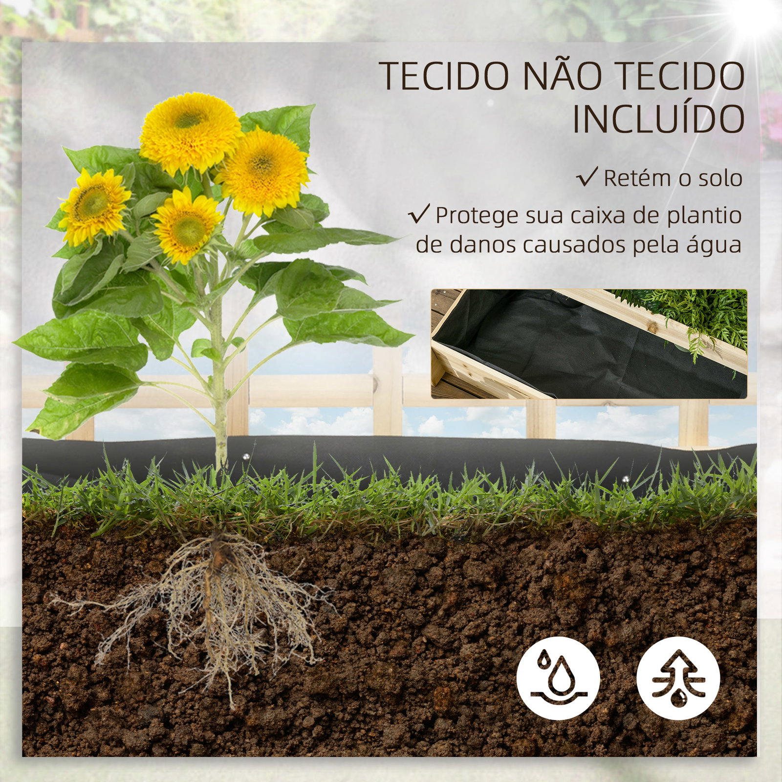 Floreira de 3 níveis com treliça hortal vertical com tecido não tecido para cultivos de verduras flores 95x95x110 cm madeira