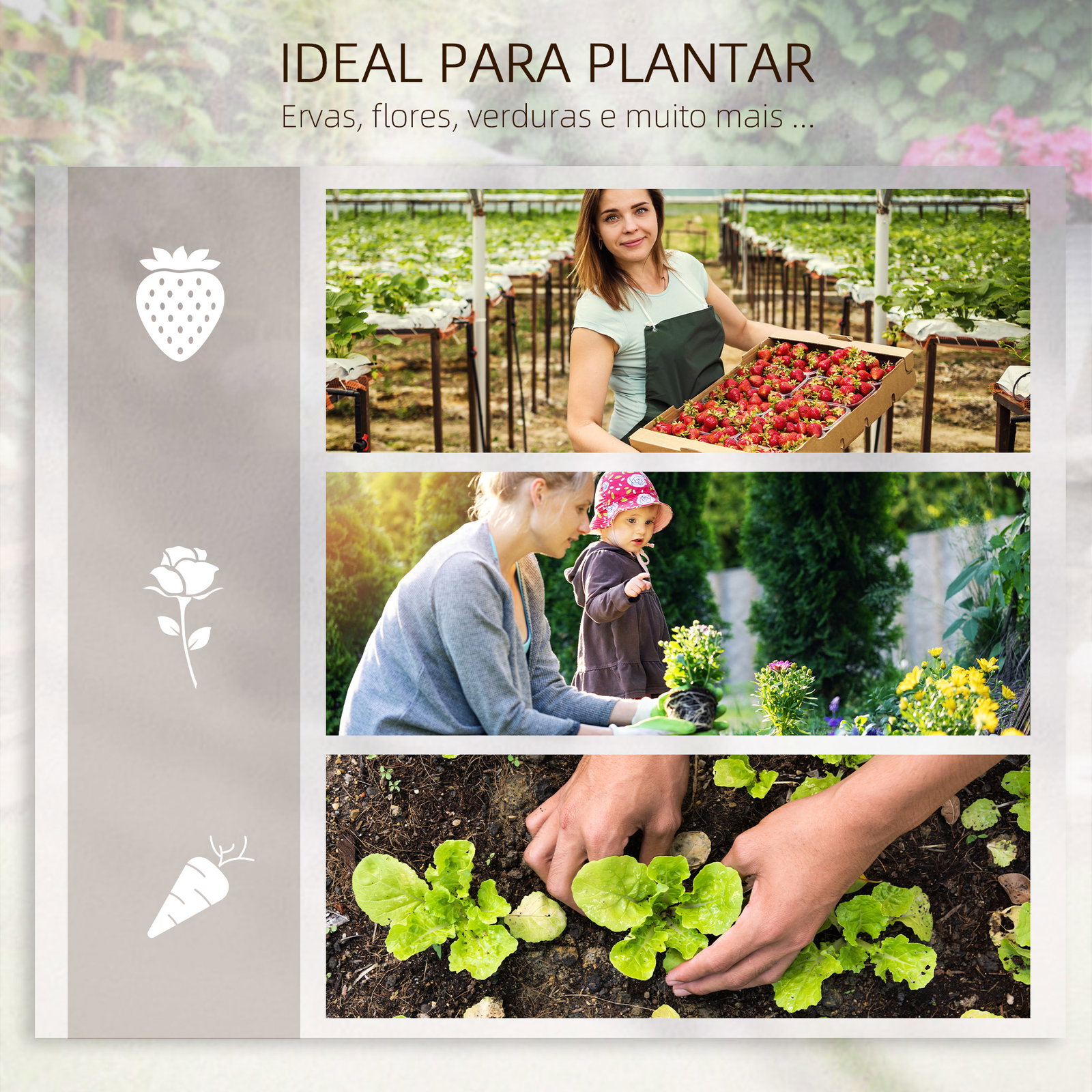 Floreira de 3 níveis com treliça hortal vertical com tecido não tecido para cultivos de verduras flores 95x95x110 cm madeira
