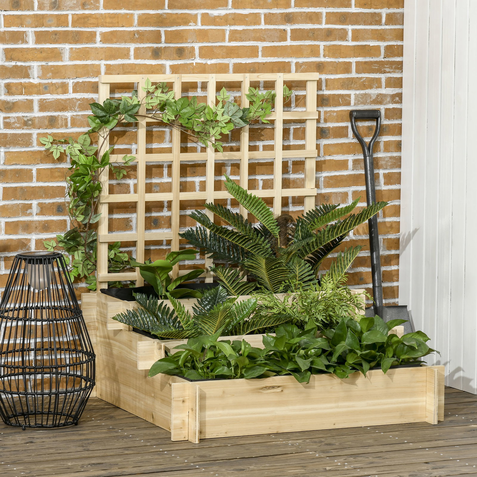 Floreira de 3 níveis com treliça hortal vertical com tecido não tecido para cultivos de verduras flores 95x95x110 cm madeira