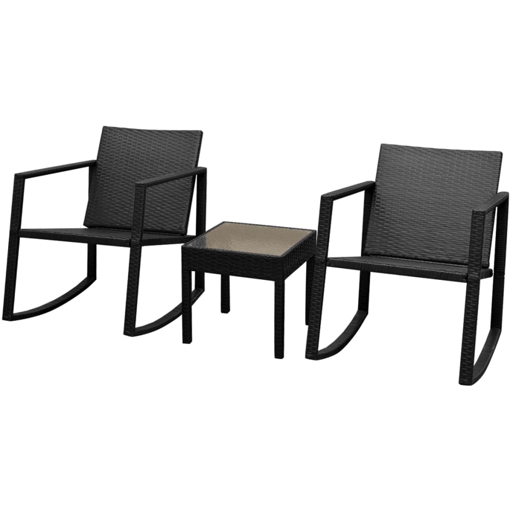 3 Pcs conjunto bistrô vime PE preto