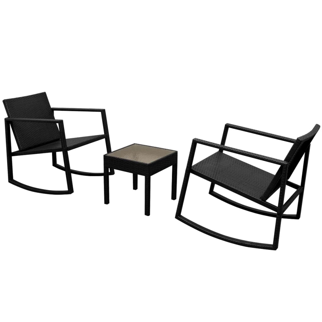 3 Pcs conjunto bistrô vime PE preto