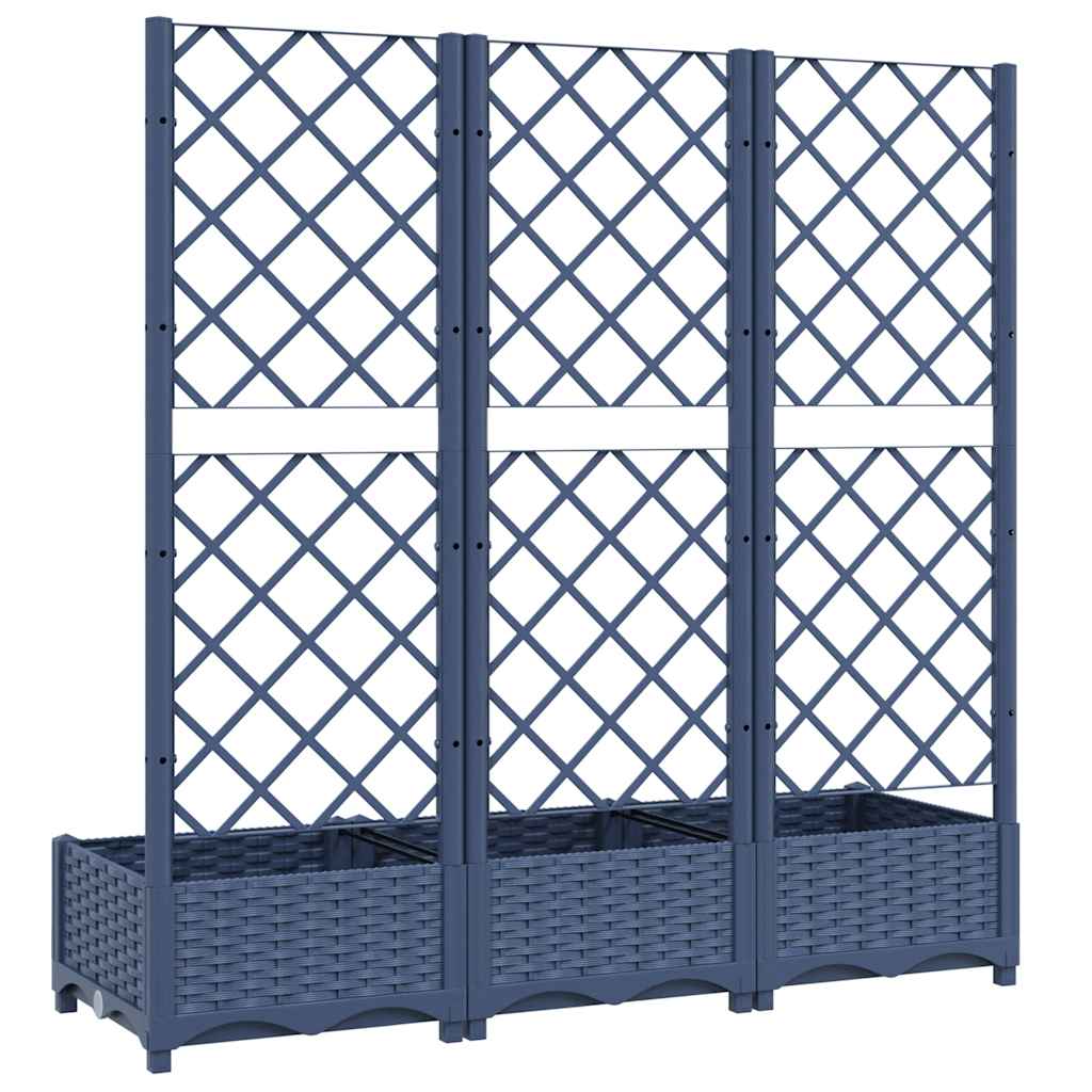 Vaso/floreira jardim c/ treliça 120x40x121,5 cm PP cinzento azul