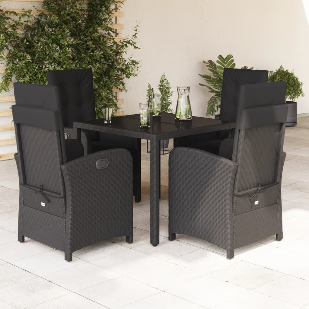 5 Pcs conjunto de jantar p/ jardim c/ almofadões vime PE preto