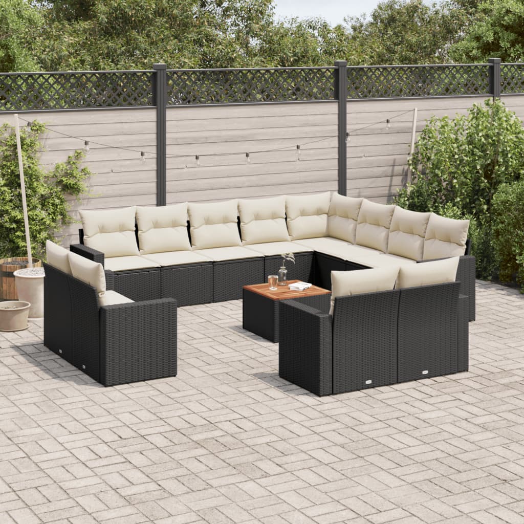 13 Pcs conjunto de sofás de jardim com almofadões vime PE preto