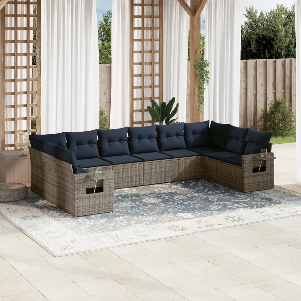 Conjunto de sofá de jardim com 10 peças e almofadas em rattan sintético cinza