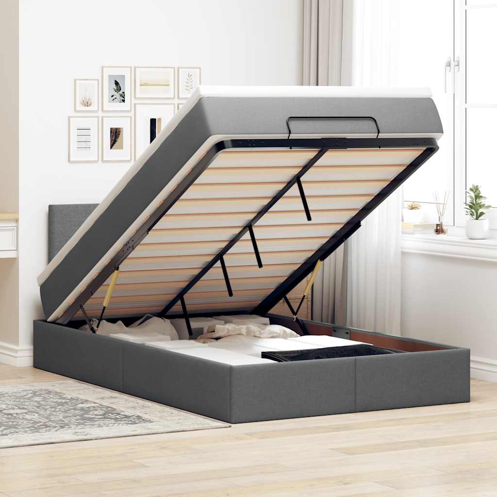 Cama otomana com colchão&leds 120x190 cm tecido cinzento escuro