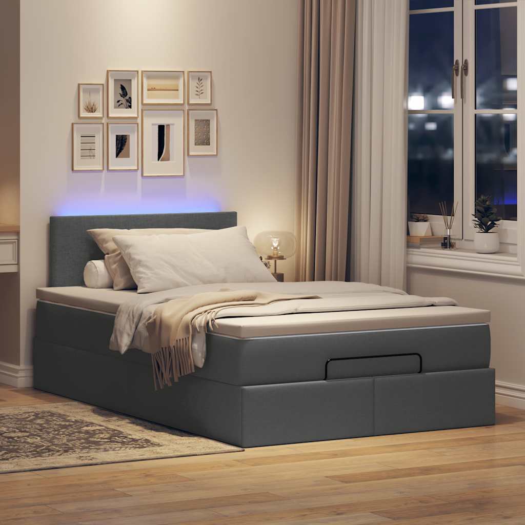Cama otomana com colchão&leds 120x190 cm tecido cinzento escuro