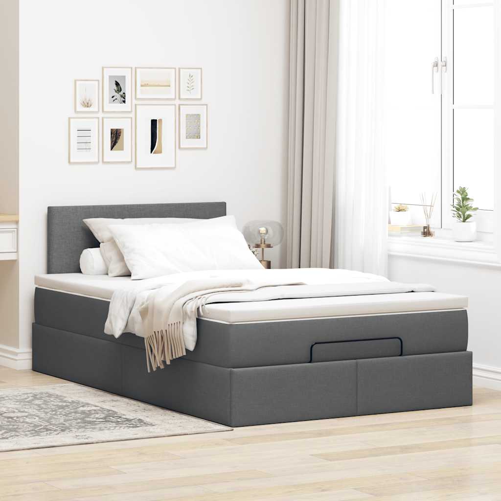 Cama otomana com colchão&leds 120x190 cm tecido cinzento escuro