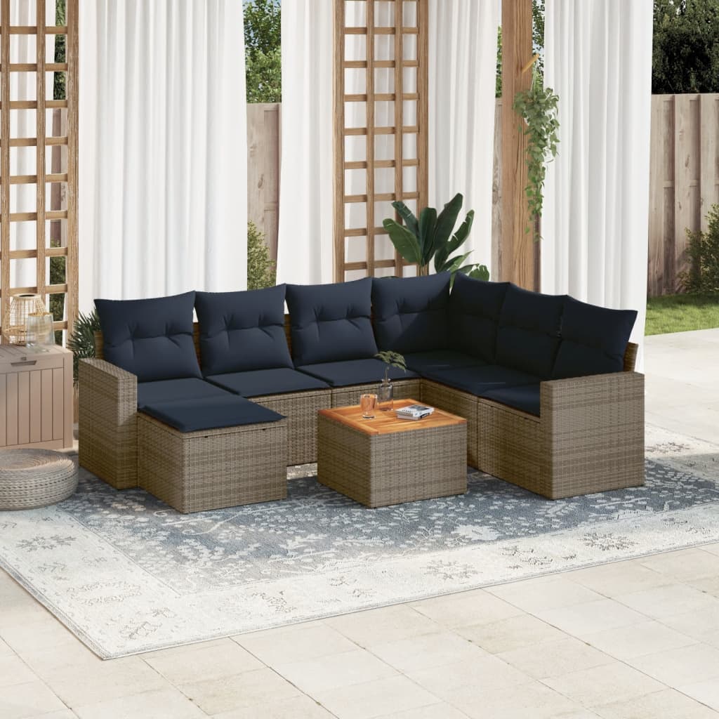 Conjunto de sofá de jardim com 8 peças e almofadas em rattan sintético cinza
