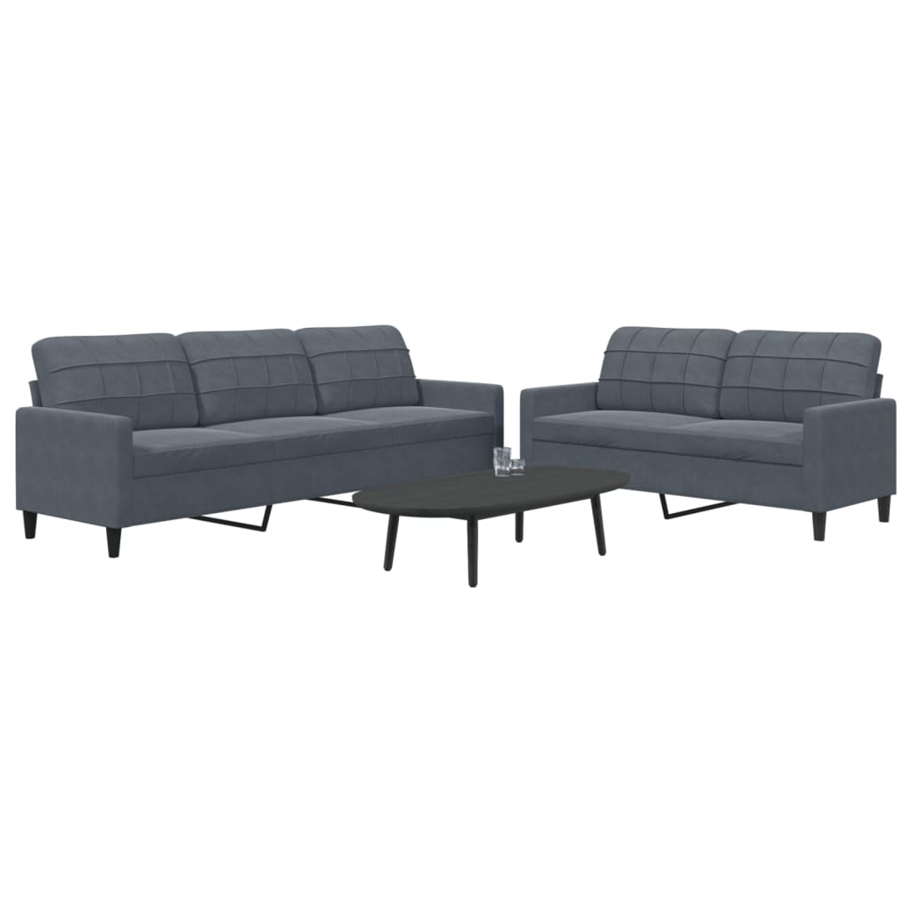 2 Pcs conjunto de sofás com almofadões veludo cinzento-escuro