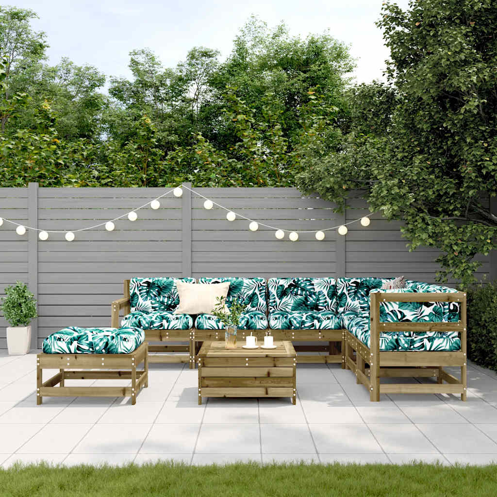 8 Pcs conjunto lounge de jardim c/ almofadões pinho impregnado