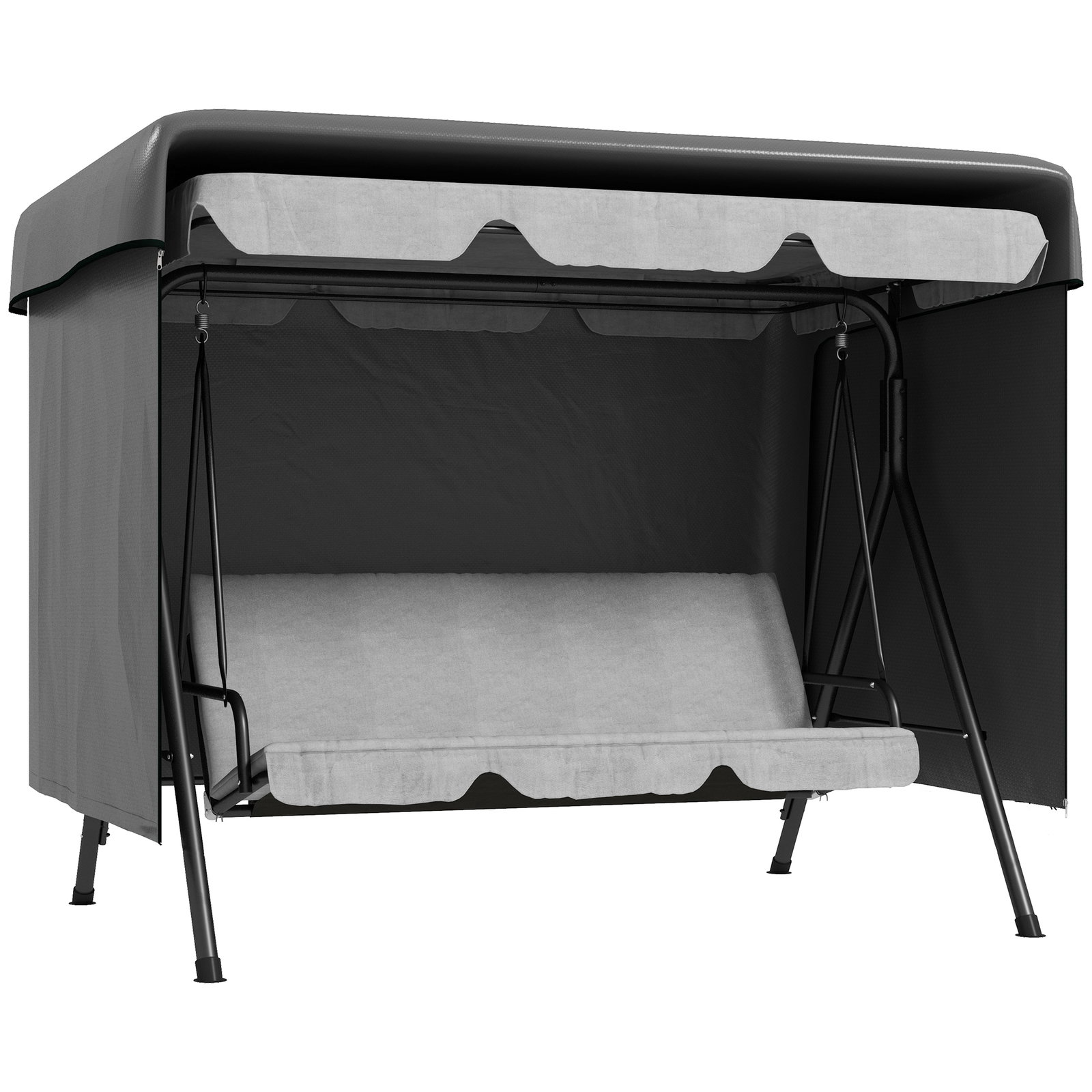 Capa protetora para baloiço de jardim de 3 lugares 215x155x150 cm impermeável com fecho de correr cinza escuro