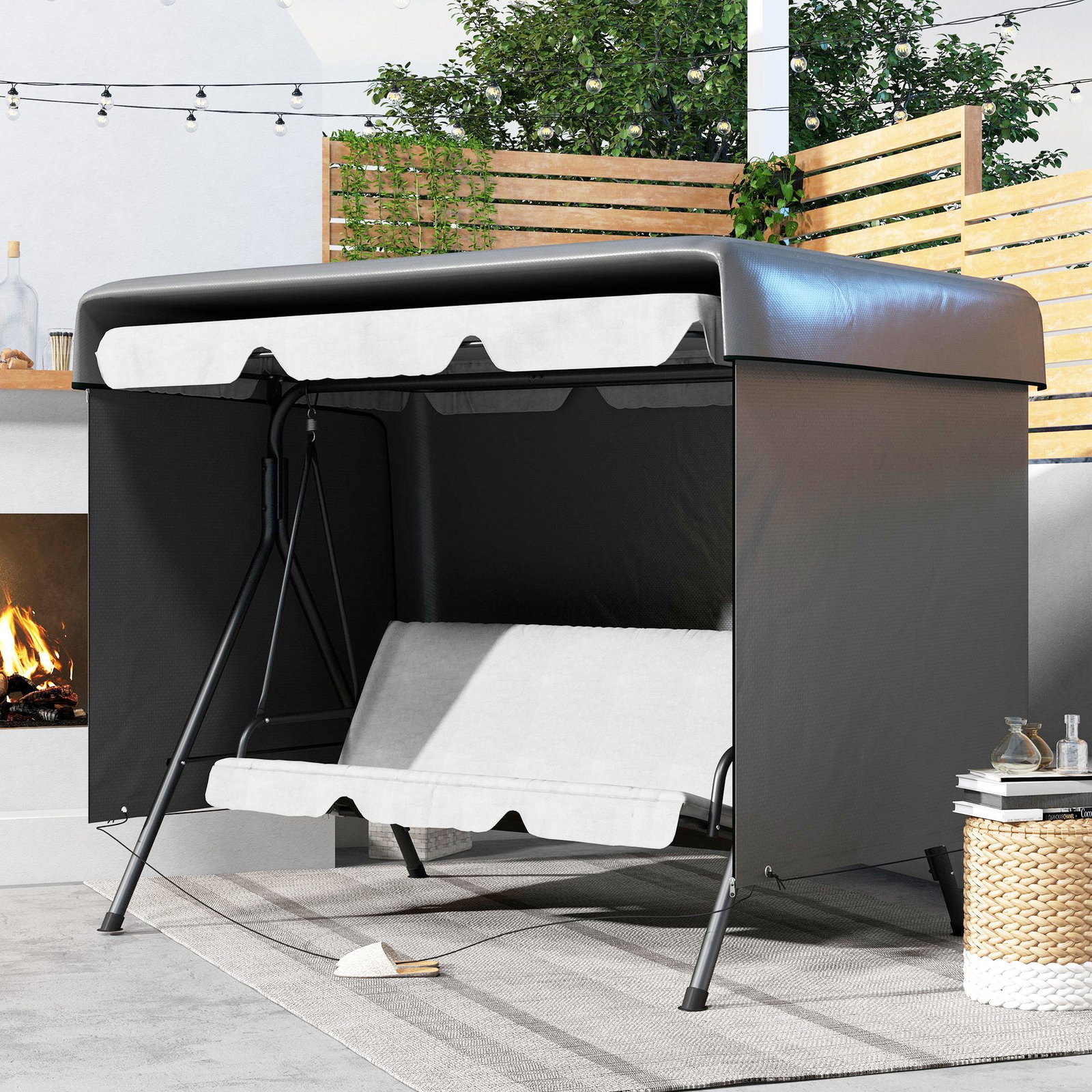 Capa protetora para baloiço de jardim de 3 lugares 215x155x150 cm impermeável com fecho de correr cinza escuro