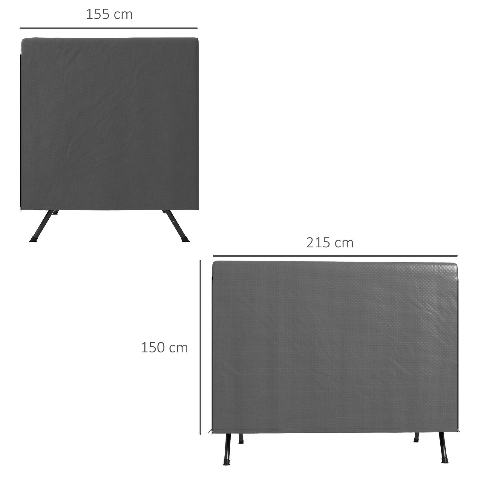 Capa protetora para baloiço de jardim de 3 lugares 215x155x150 cm impermeável com fecho de correr cinza escuro
