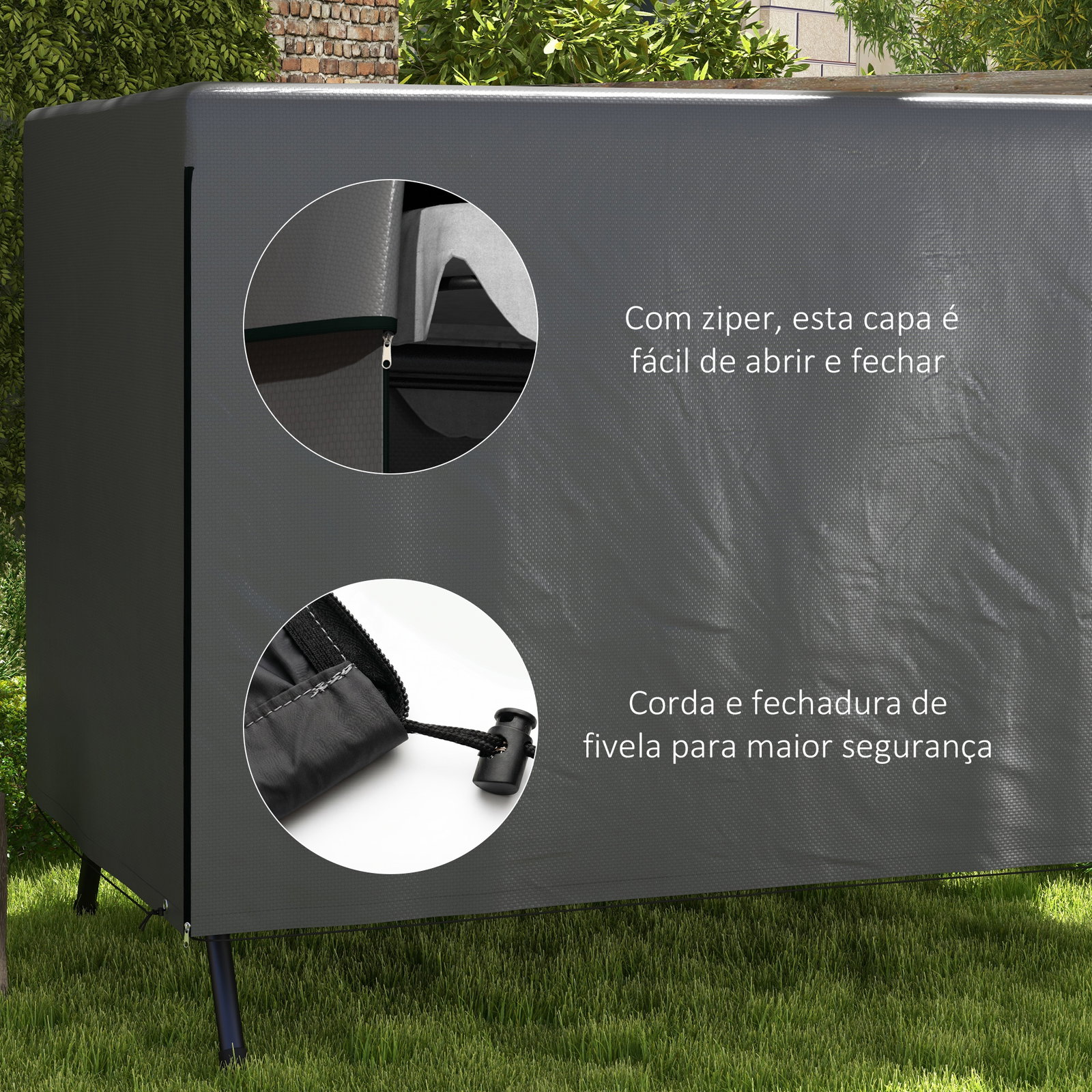 Capa protetora para baloiço de jardim de 3 lugares 215x155x150 cm impermeável com fecho de correr cinza escuro