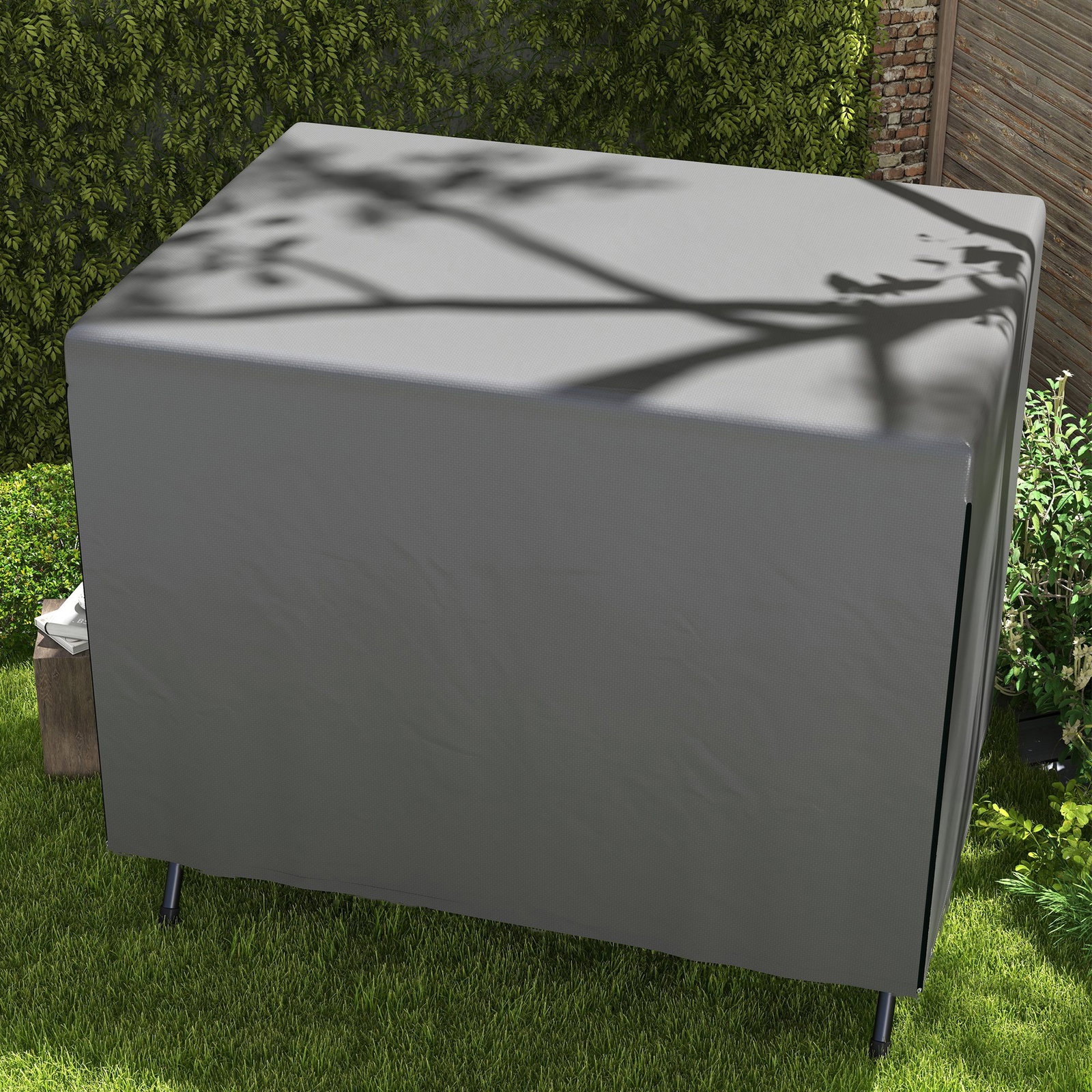 Capa protetora para baloiço de jardim de 3 lugares 215x155x150 cm impermeável com fecho de correr cinza escuro