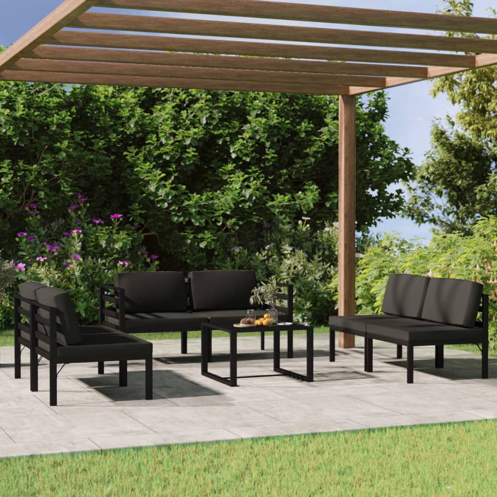 7 Pcs conjunto lounge jardim com almofadões alumínio antracite