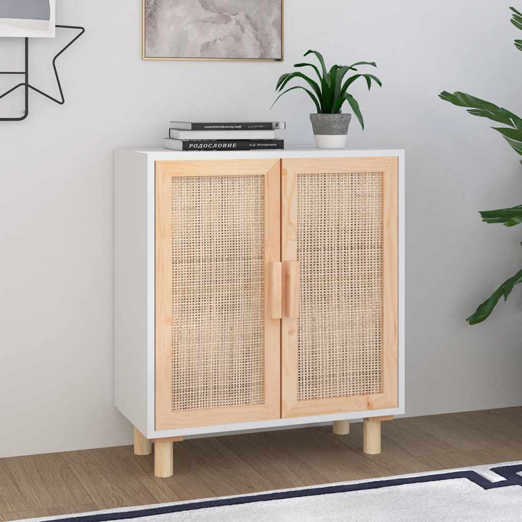 Aparador 60x30x70 cm madeira pinho maciça/vime natural branco