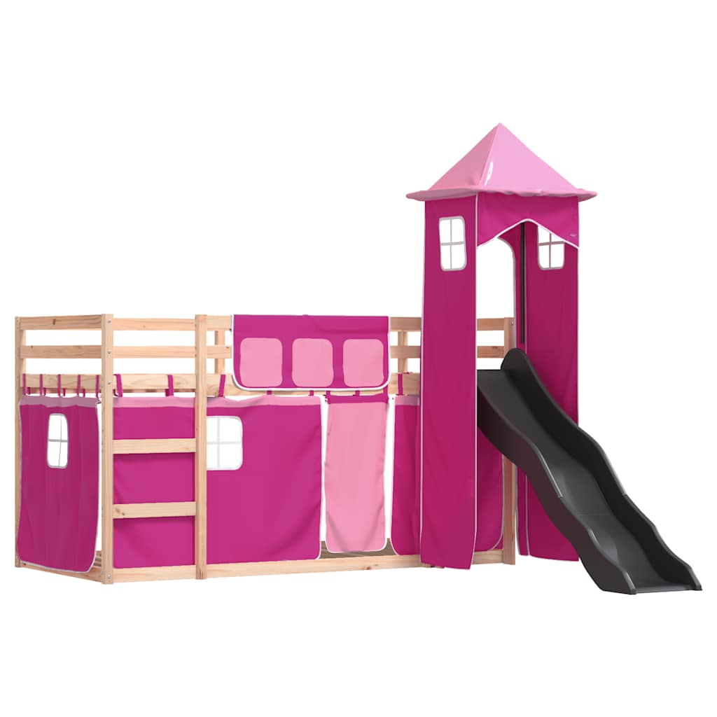 Beliche com escorrega e cortinas 80x200 cm rosa