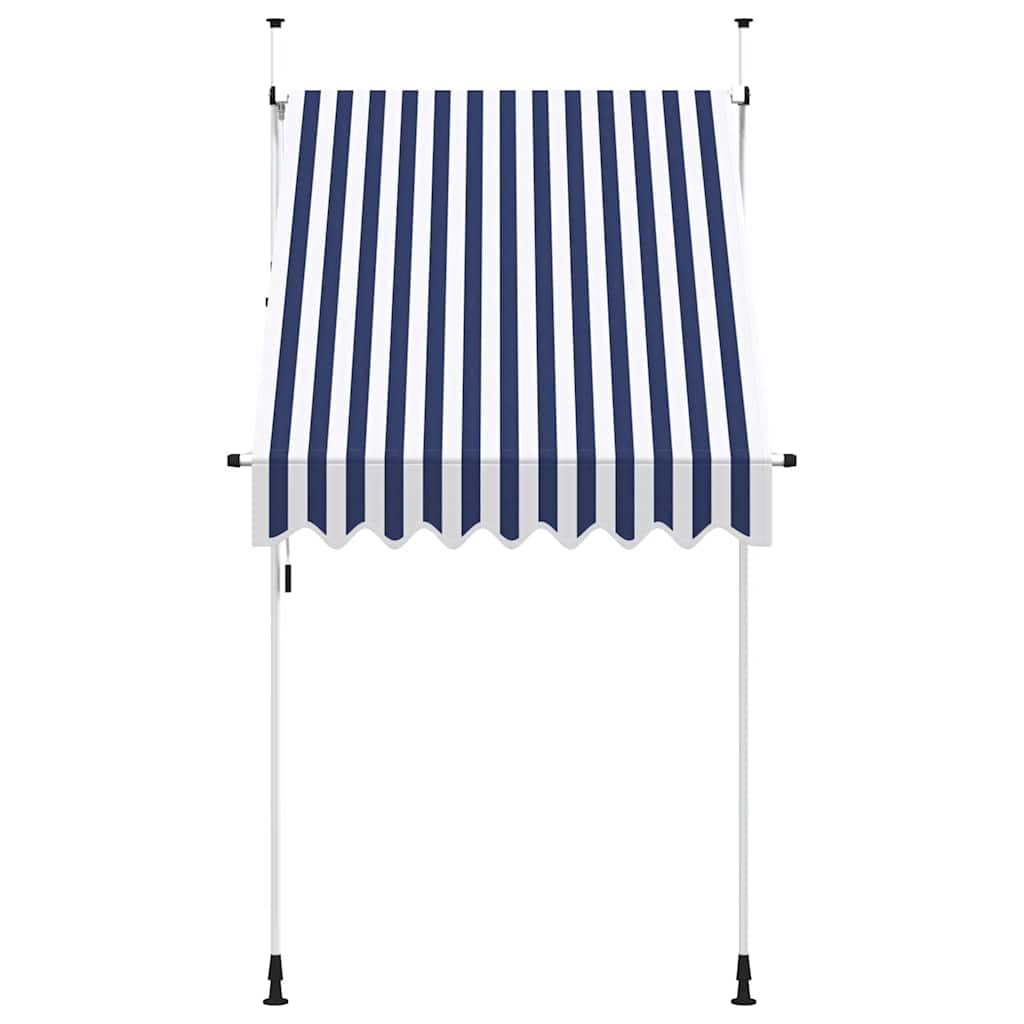 Toldo retrátil manual 150 cm riscas azuis e brancas