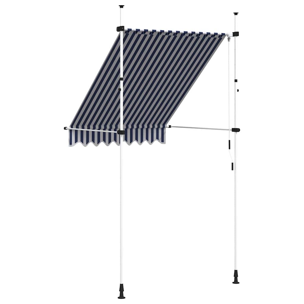 Toldo retrátil manual 150 cm riscas azuis e brancas