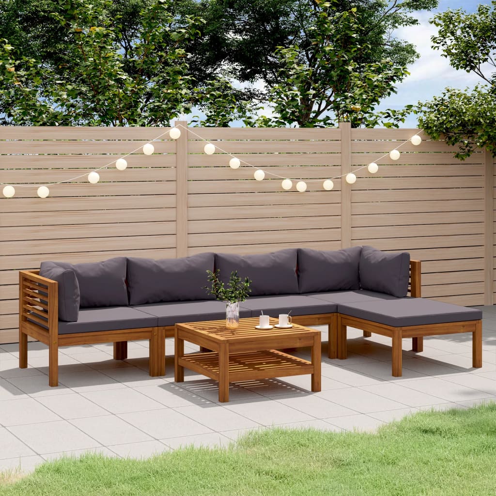 6 Pcs conjunto lounge de jardim c/ almofadões acácia maciça