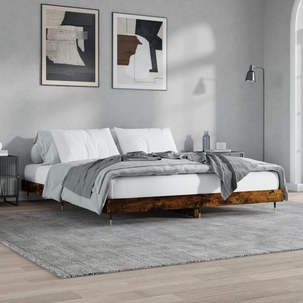 Estrutura de cama s/ colchão derivados madeira carvalho fumado
