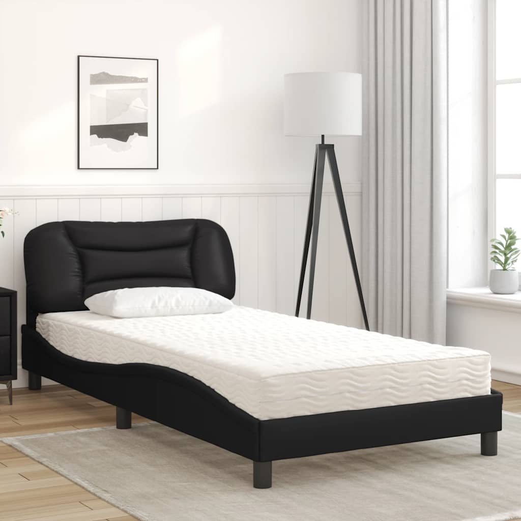 Cama com colchão hvar 100x200 cm couro artificial preto