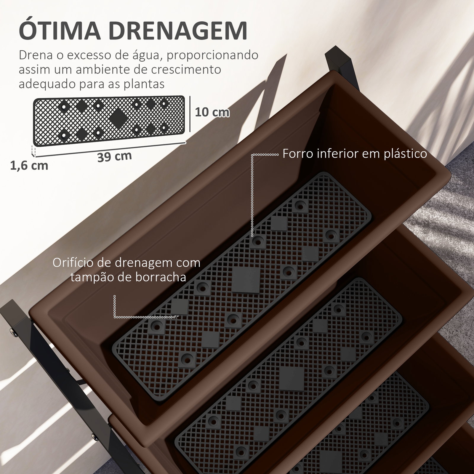 Suporte para plantas de 5 níveis com 5 vasos orifícios de drenagem para interior e exterior 55x63x120 cm preto