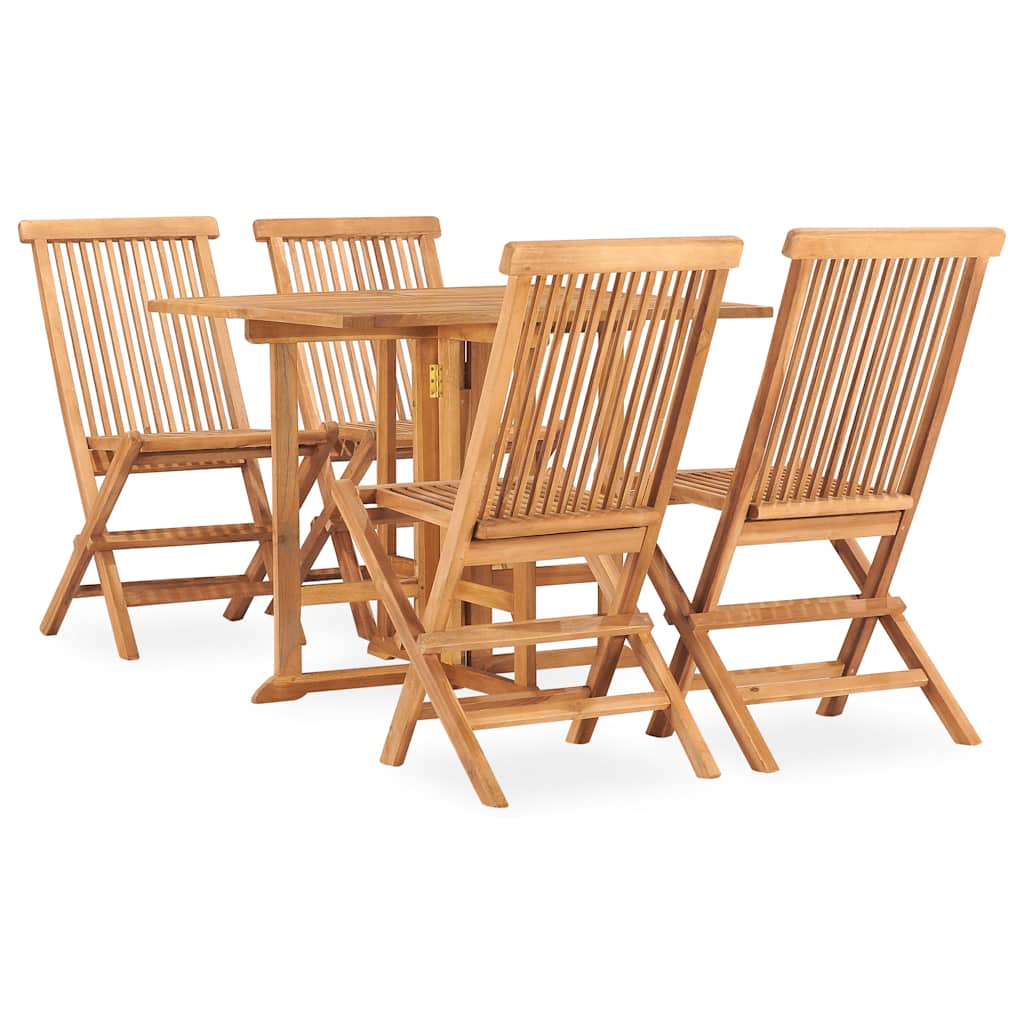 5 Pcs conjunto jantar dobrável p/ exterior madeira teca maciça