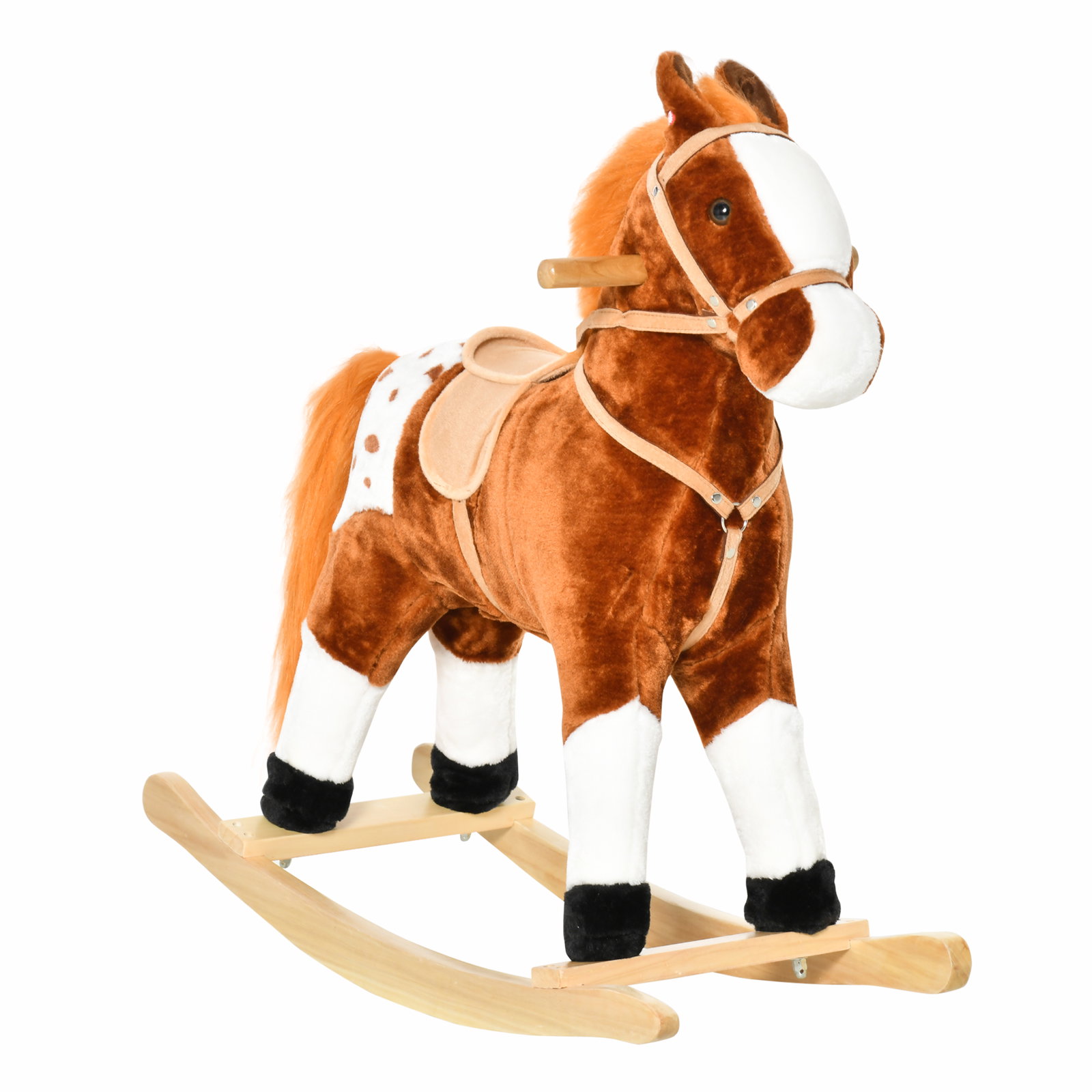 Cavalo baloiço de pelúcia para crianças entre 3-6 anos com sons de relincho 74x28x65 cm marrom