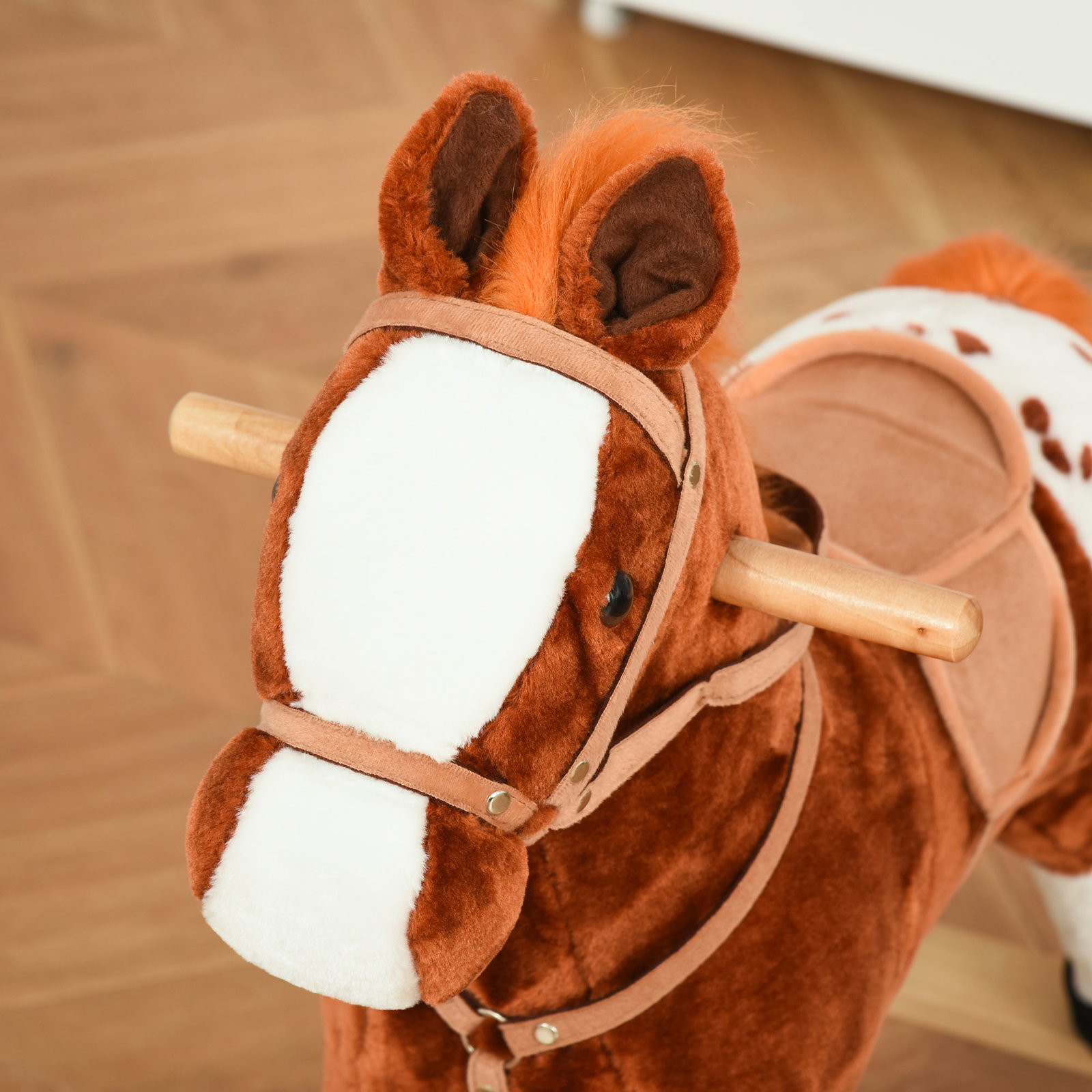 Cavalo baloiço de pelúcia para crianças entre 3-6 anos com sons de relincho 74x28x65 cm marrom
