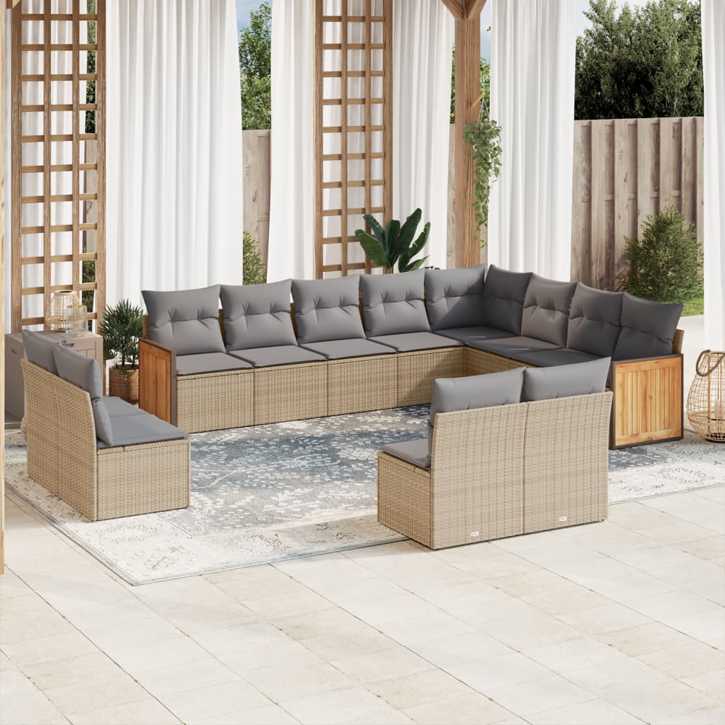 12 Pcs conjunto de sofás p/ jardim com almofadões vime PE bege