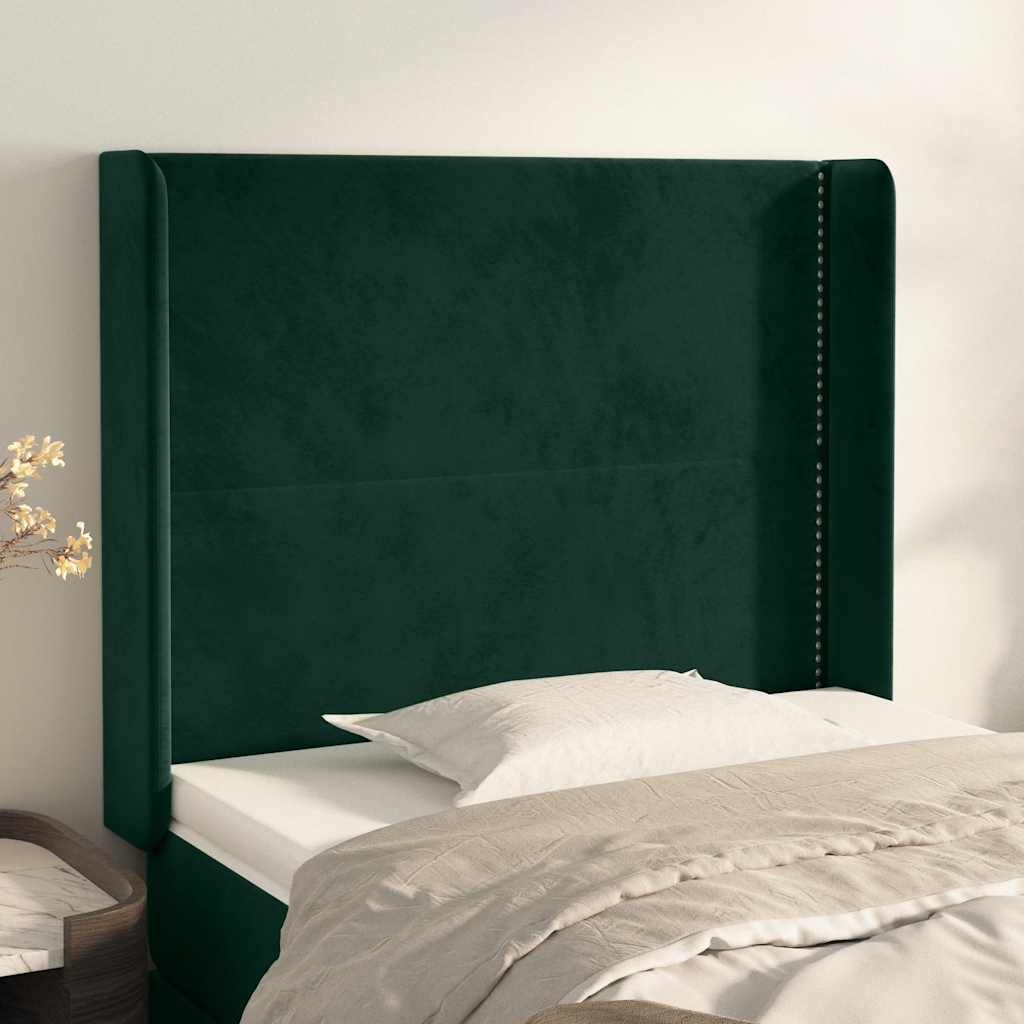 Cabeceira cama c/ abas veludo 103x16x118/128 cm verde-escuro