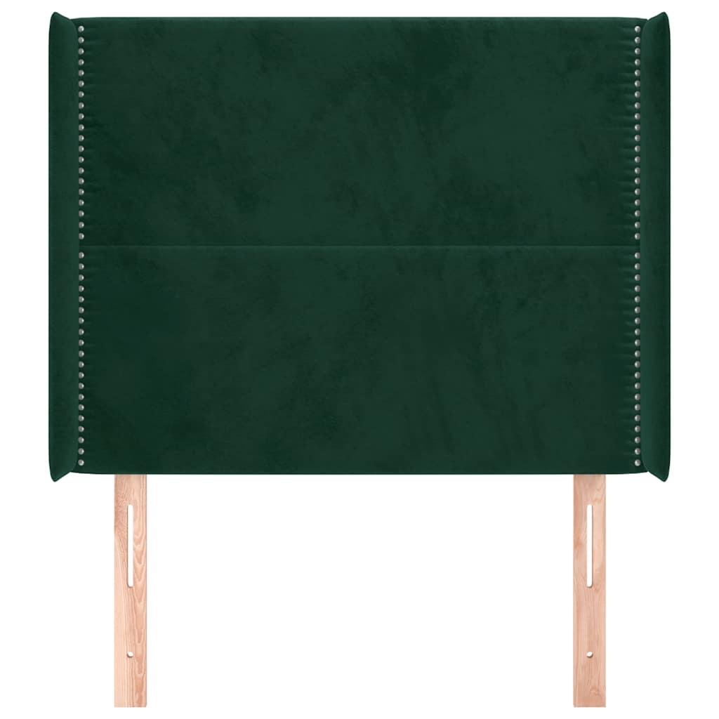 Cabeceira cama c/ abas veludo 103x16x118/128 cm verde-escuro