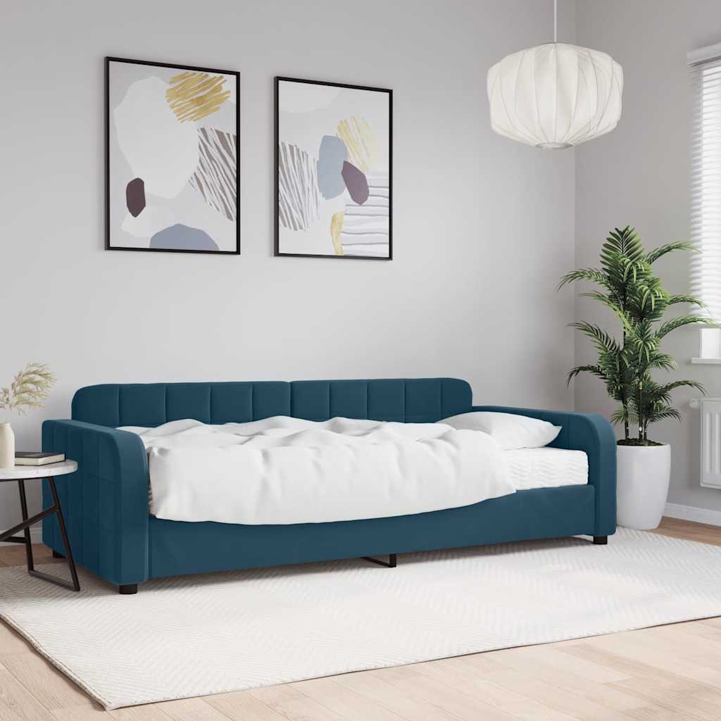 Sofá-cama com colchão 90x200 cm veludo azul