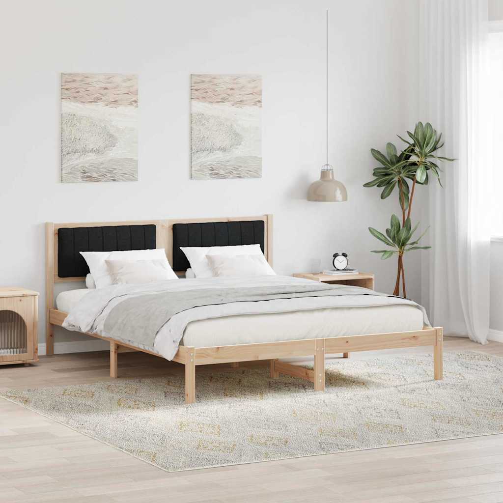 Estrutura de cama com cabeceira estofada preto 150 x 200 cm
