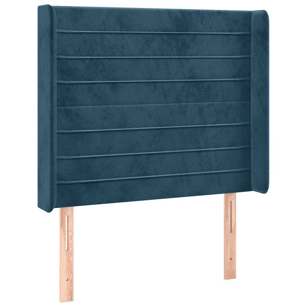 Cabeceira cama c/ luzes LED veludo 83x16x118/128 cm azul-escuro