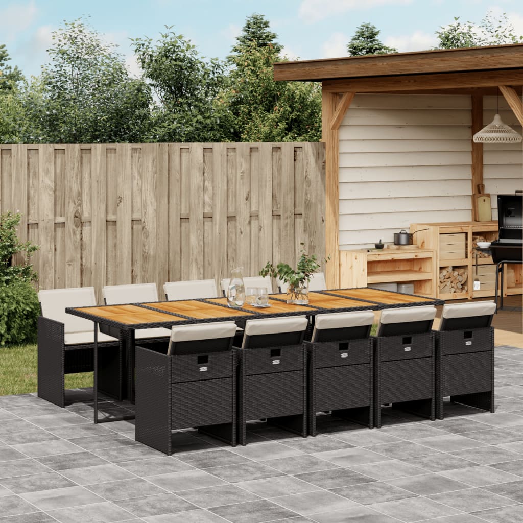 11 Pcs conjunto de jantar p/ jardim c/ almofadões vime PE preto